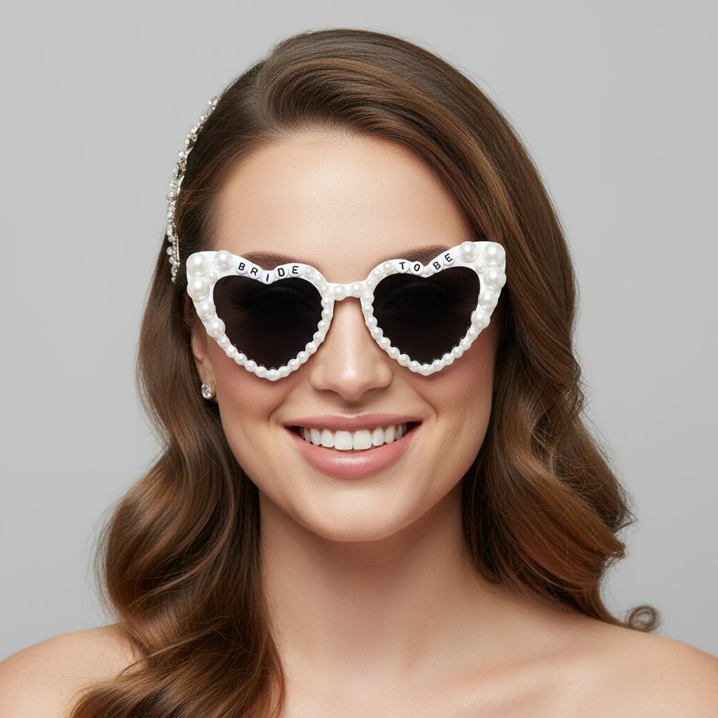 BRIDE to Be Hen Party white pearl heart shape sunglasses