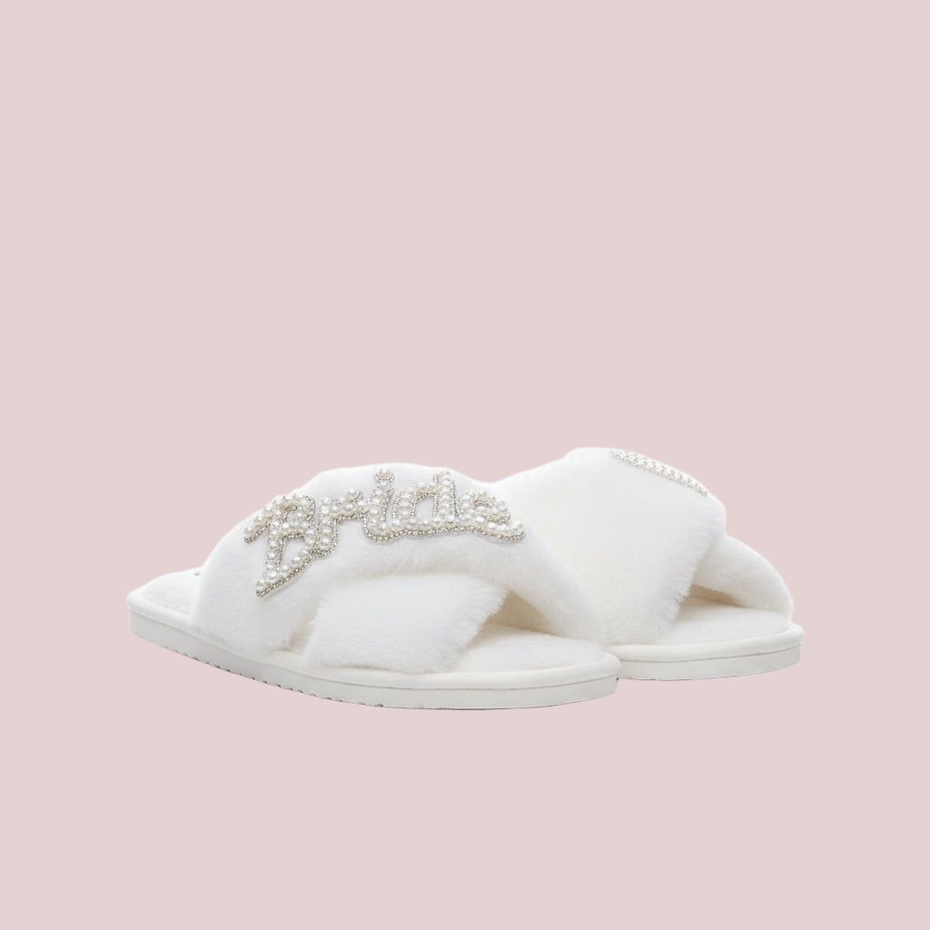 Bride Pearl Embellished White Fur Bride with Heart| fluffy pearl embellished | bride to be | wedding day | hen party | bride gift | love