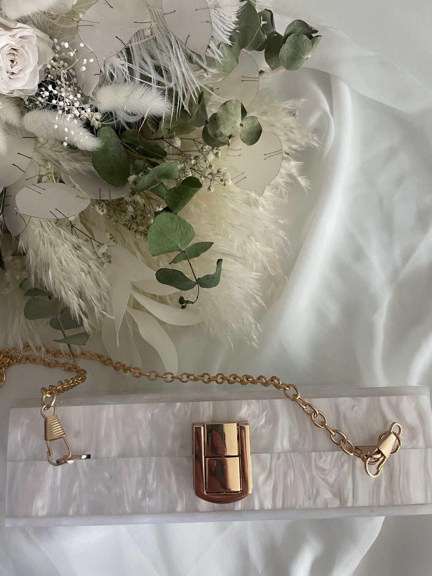 BRIDE embellished diamante and pearl box clutch bag