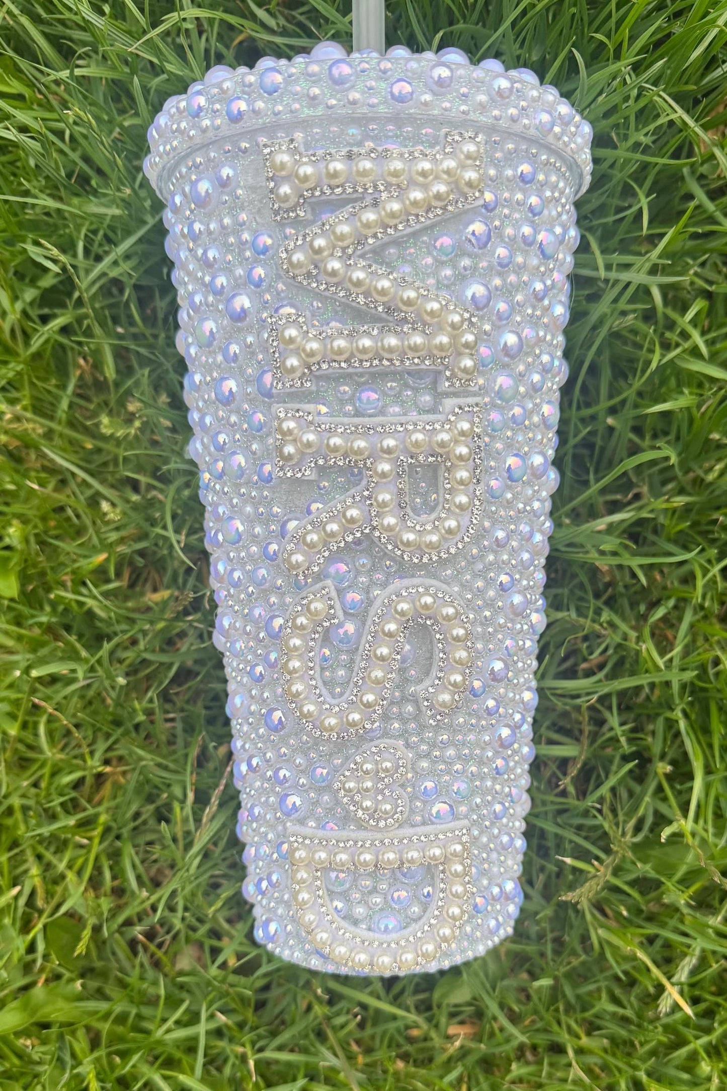 Personalised Bride Mrs Embellished cold drinking cup | tumbler lid straw | hen party | wedding | bride to be gift | bachelorette |