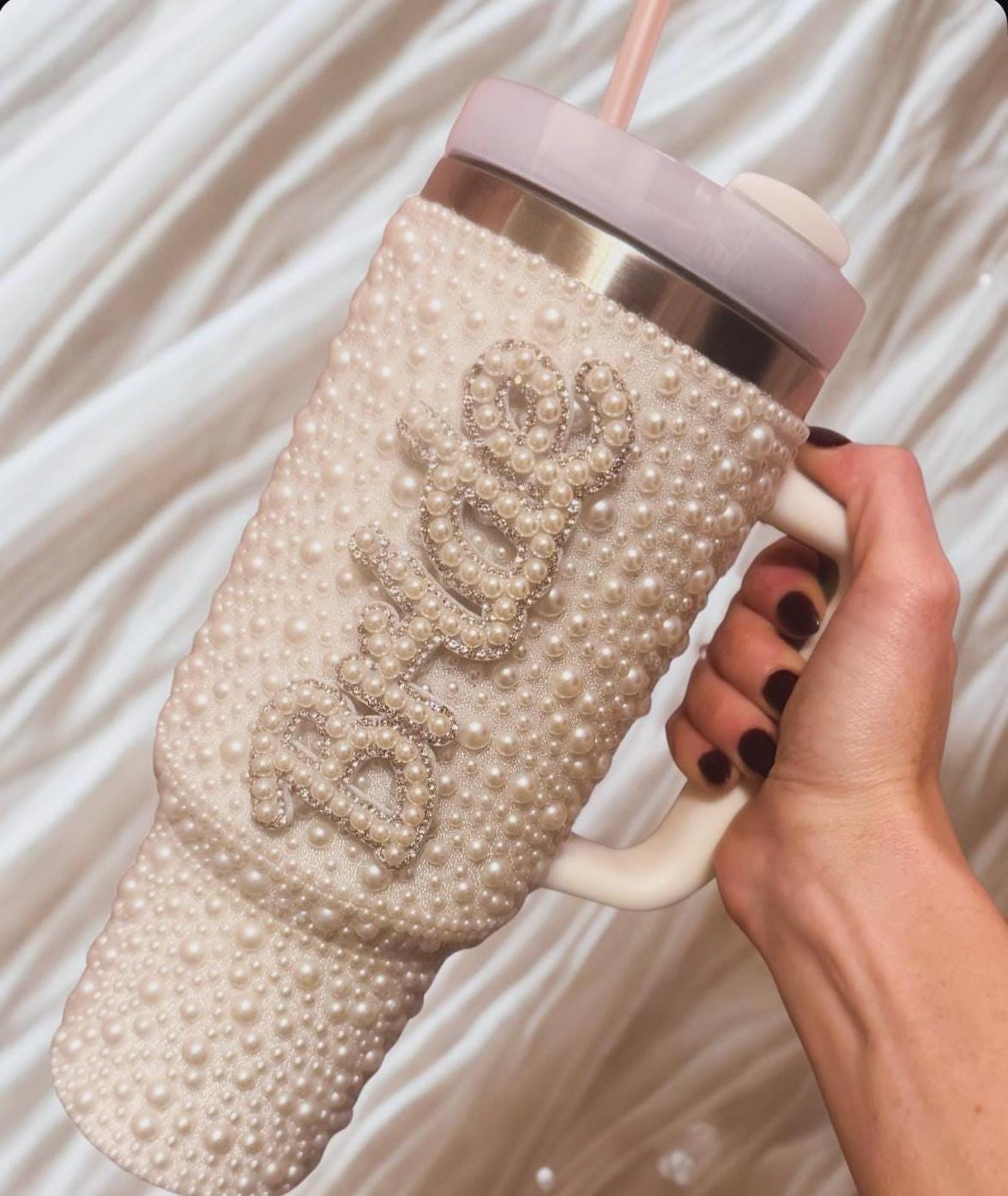 BRIDE Embellished pearl insulated travel mug