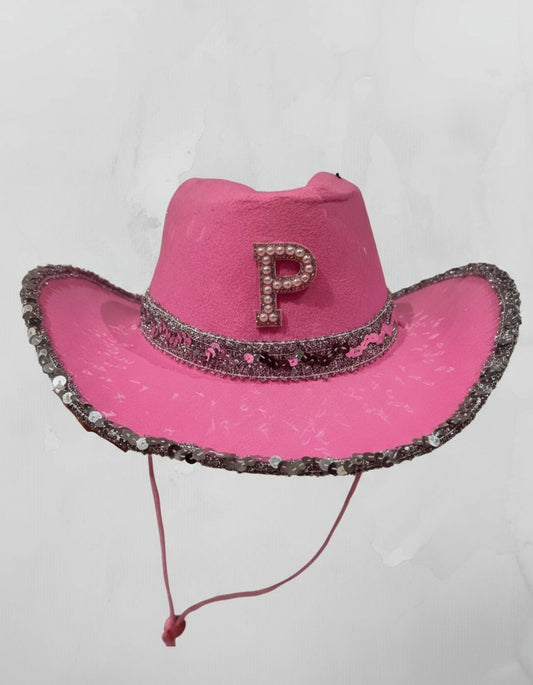 Pink Personalised Cowboy Hat with Silver Sequins