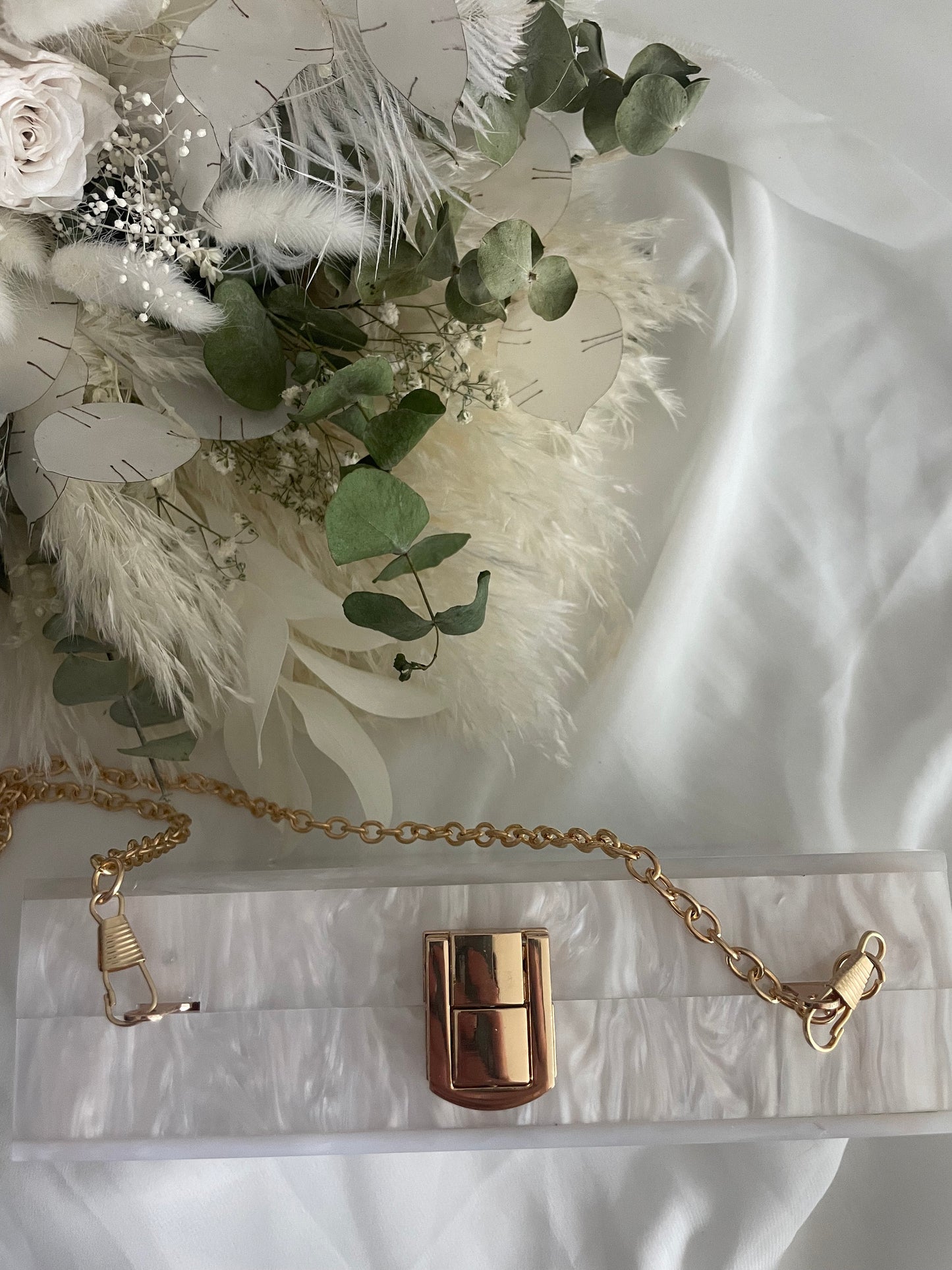 BRIDE  gold and pearl embellished box  clutch bag with removable gold strap for wedding / hen party / bridal shower