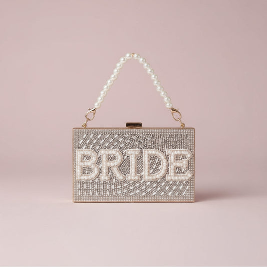 BRIDE gold and pearl embellished mirror effect box bag