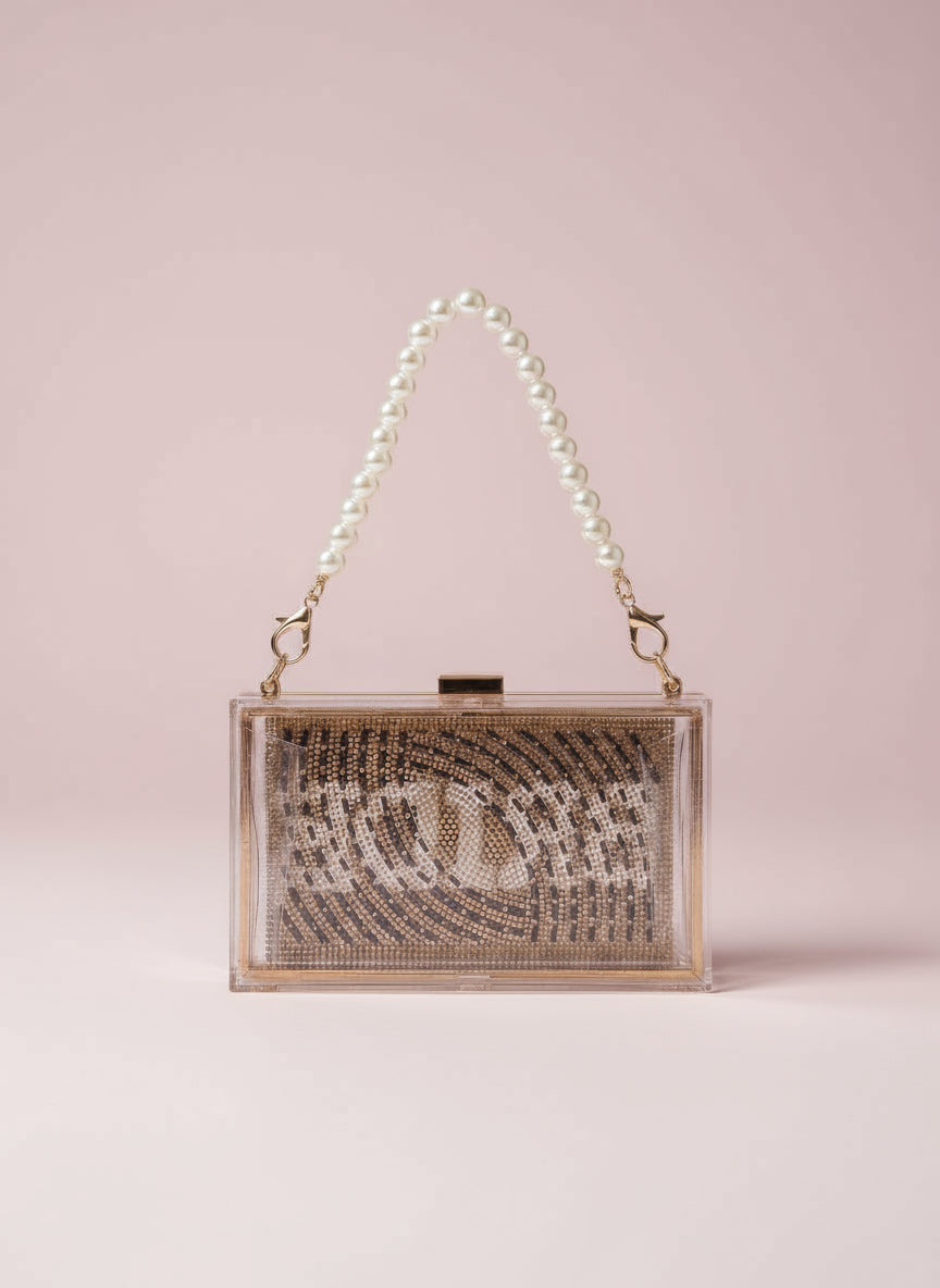 BRIDE gold and pearl embellished mirror effect box bag