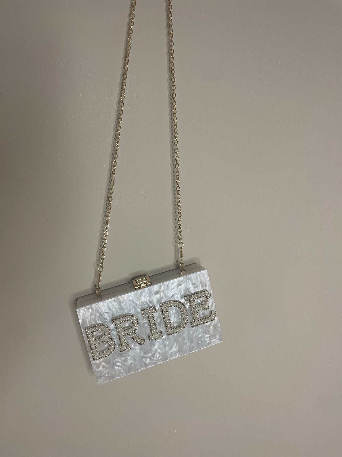 BRIDE  gold and pearl embellished box  clutch bag with removable gold strap for wedding / hen party / bridal shower