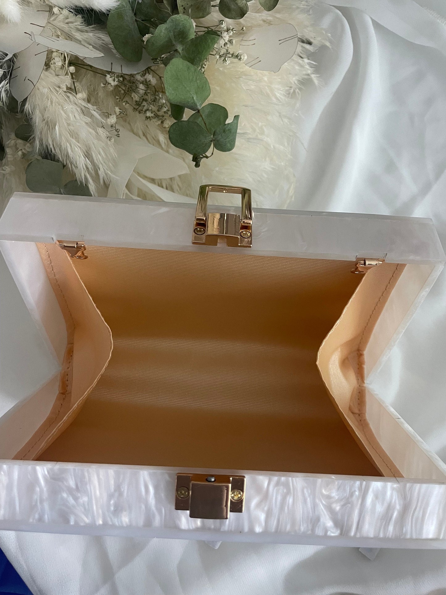 BRIDE  gold and pearl embellished box  clutch bag with removable gold strap for wedding / hen party / bridal shower