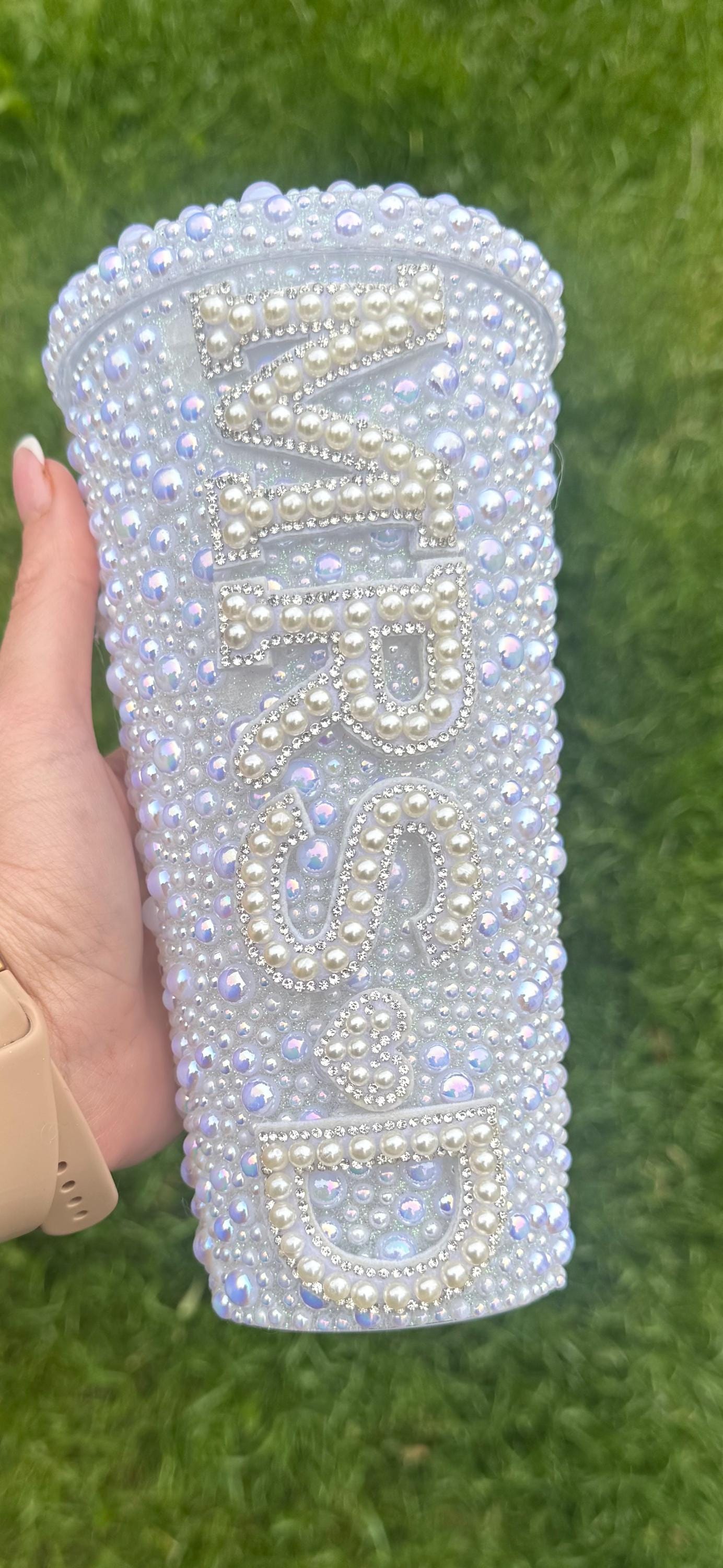 Personalised Bride Mrs Embellished cold drinking cup | tumbler lid straw | hen party | wedding | bride to be gift | bachelorette |