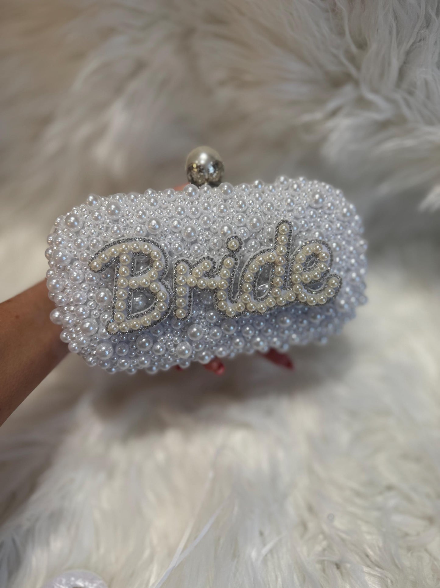 BRIDE  pearl embellished box clutch bag