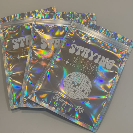 Stayin Alive Hangover Kit Holographic Zip Lock Bags