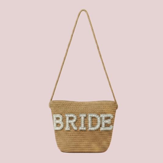 BRIDE straw zip up embellished pearl crossover bag