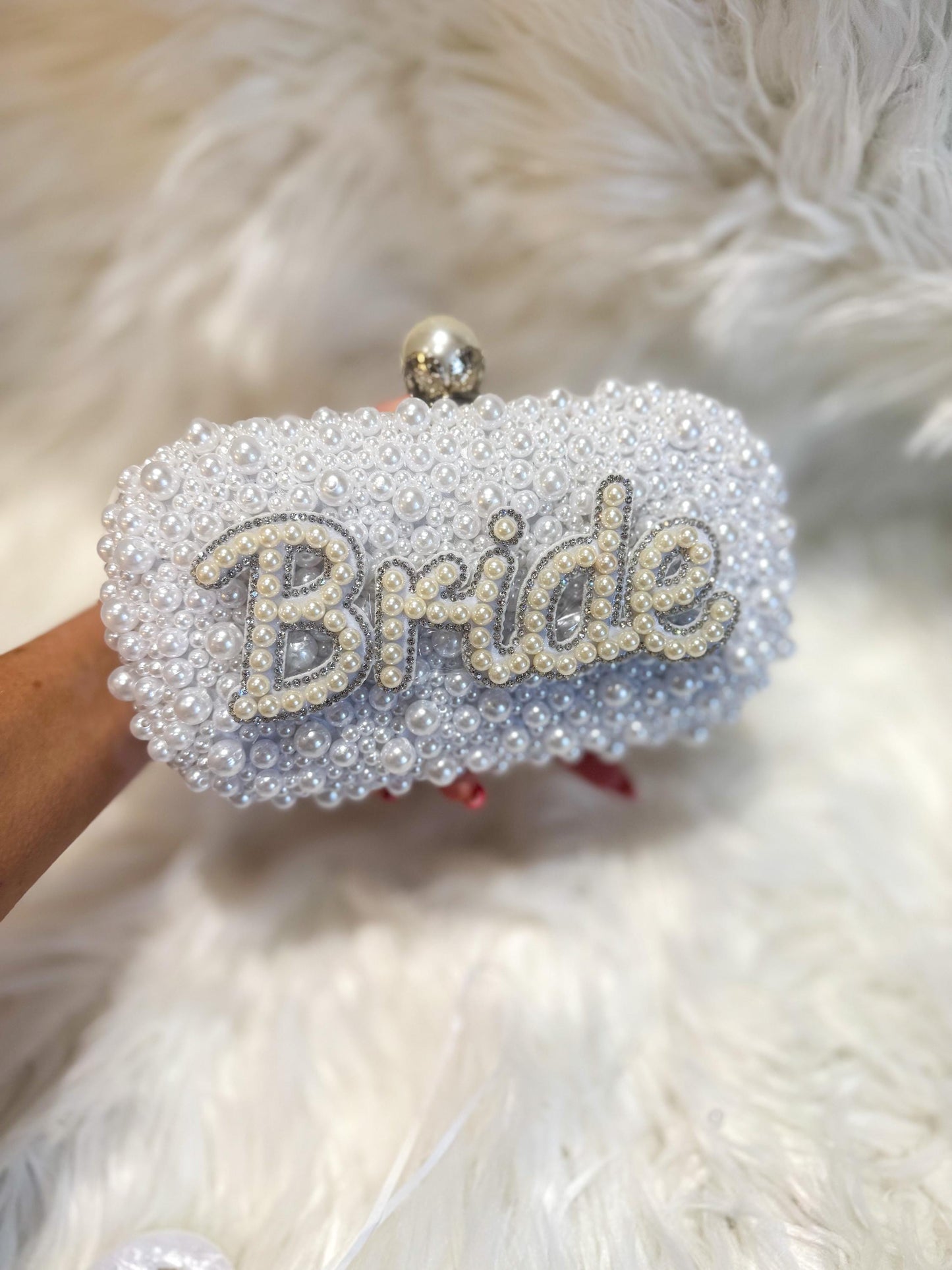 BRIDE  pearl embellished box clutch bag