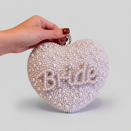 BRIDE Heart pearl embellished clutch bag with removable silver chain strap |wedding | hen party | bridal shower | hen do