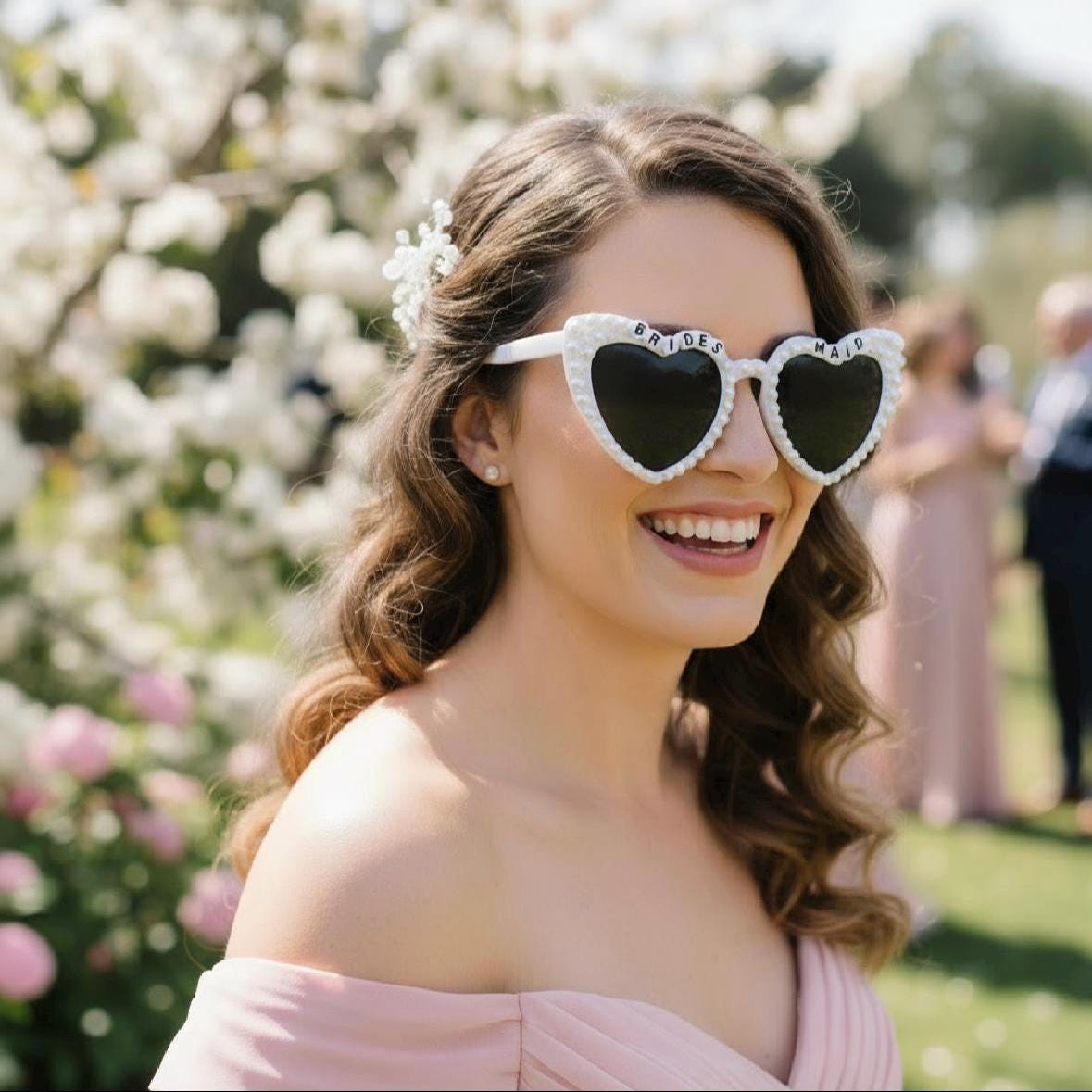 BRIDESMAID sunglasses | Hen Party white pearl heart shape sunglasses | bridesmaid proposal  gift | party favours | bride to be |