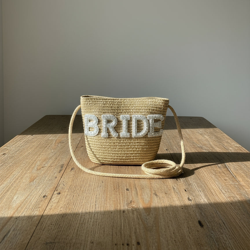 BRIDE straw zip up embellished pearl crossover bag